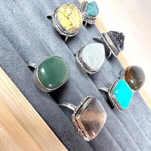 LOT 8 Turquoise Druzy Jade Moonstone Rings Brand New Genuine Stones